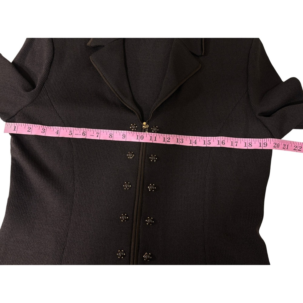 St. John Collection Marie Gray Brown Santana Knit Zip Front Studded Jacket 12 - Picture 7 of 10